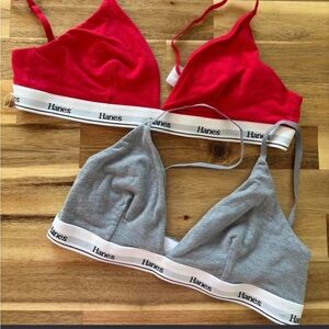 Hanes Women's Vibrant Red and Classic Gray Bralette Duo